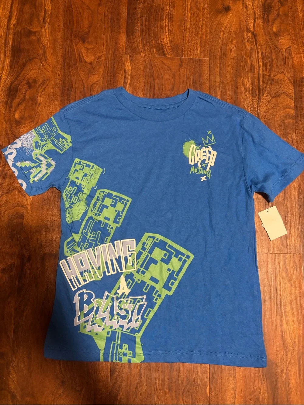 Minecraft Boys’ Short Sleeve ‘Having a Blast’ Creeper Graphic Shirt - Blue M